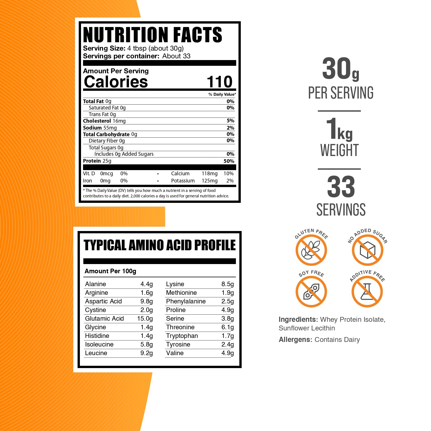 BulkSupplements Whey Protein Isolate, cuillère de mesure pratique pour contrôler vos apports