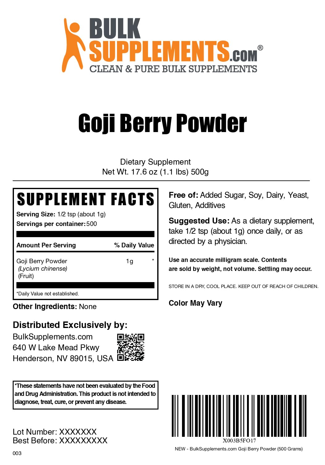 Bulksupplements Wolfberry Extract Poudre: ajout facile dans smoothies et recettes.