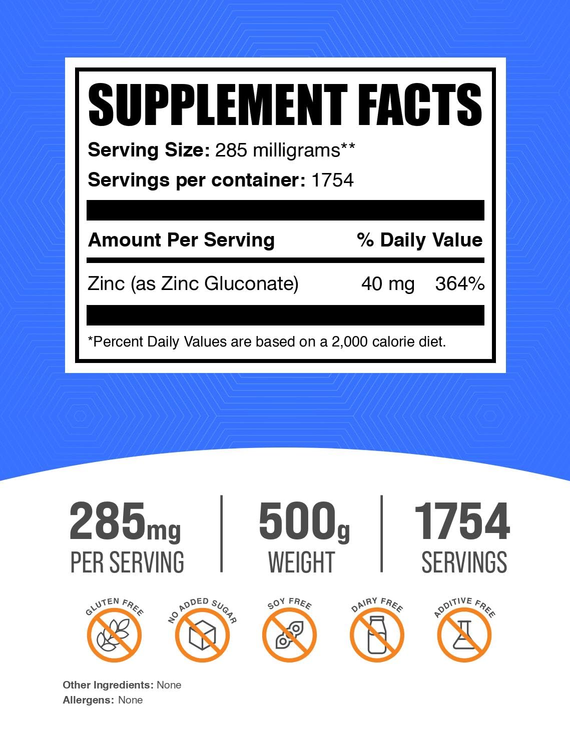 BulkSupplements Zinc Gluconate poudre — Bouteille fermée pour stockage sûr et pratique.