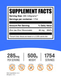 BulkSupplements Zinc Gluconate poudre — Bouteille fermée pour stockage sûr et pratique.