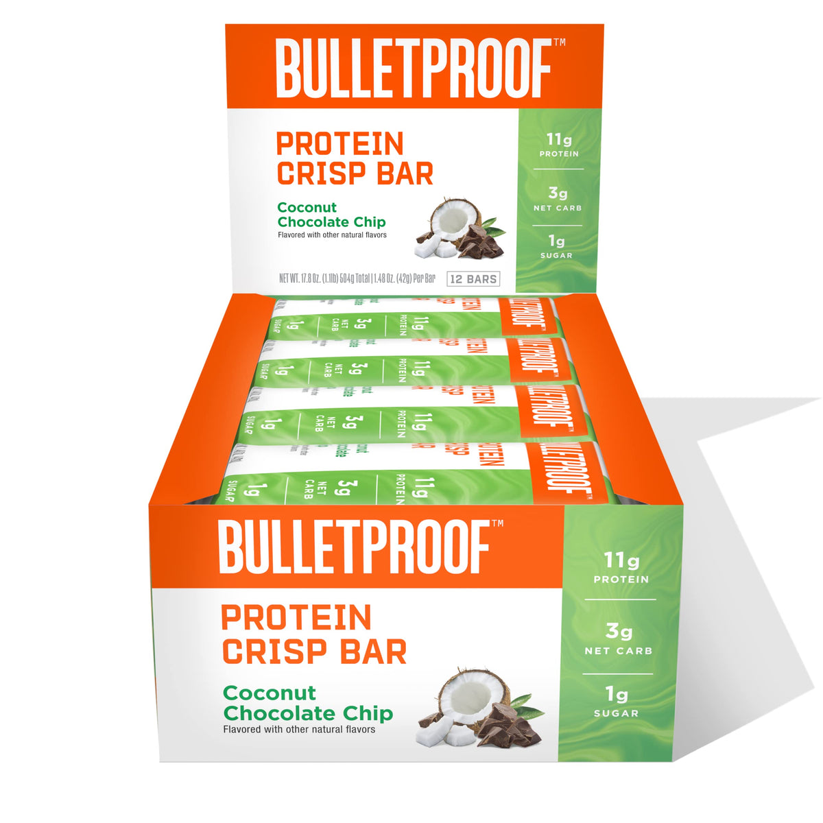 Barres Bulletproof coco-chocolat pack 12, collation protéinée rapide et savoureuse