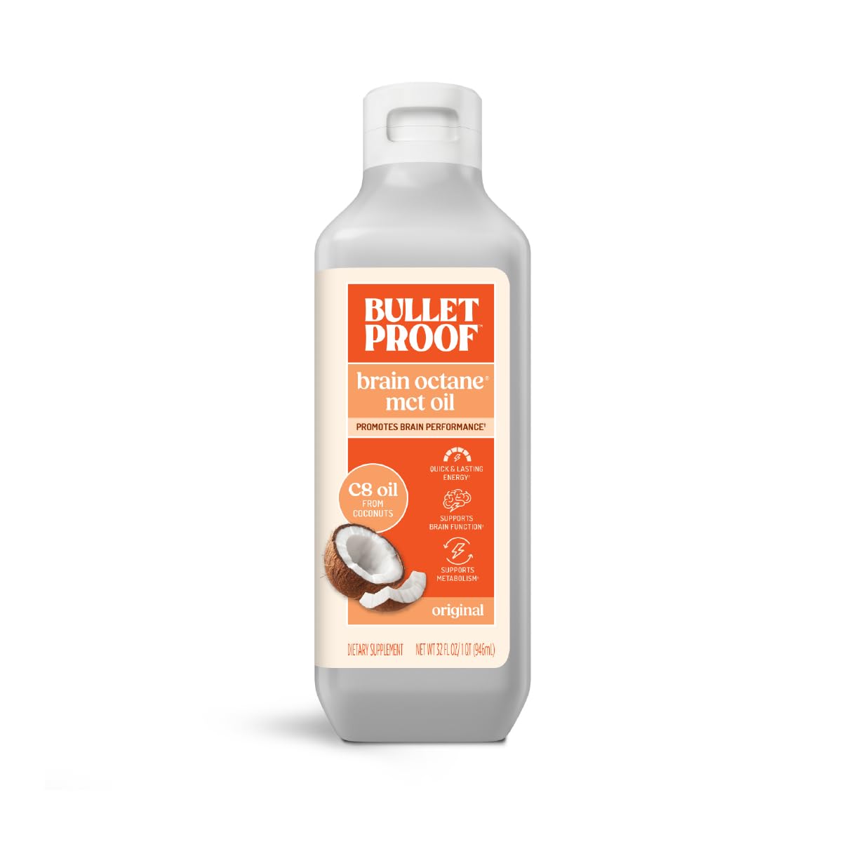 Bulletproof Brain Octane C8 MCT huile, bouteille 32 onces, énergie durable potentielle pour la journée