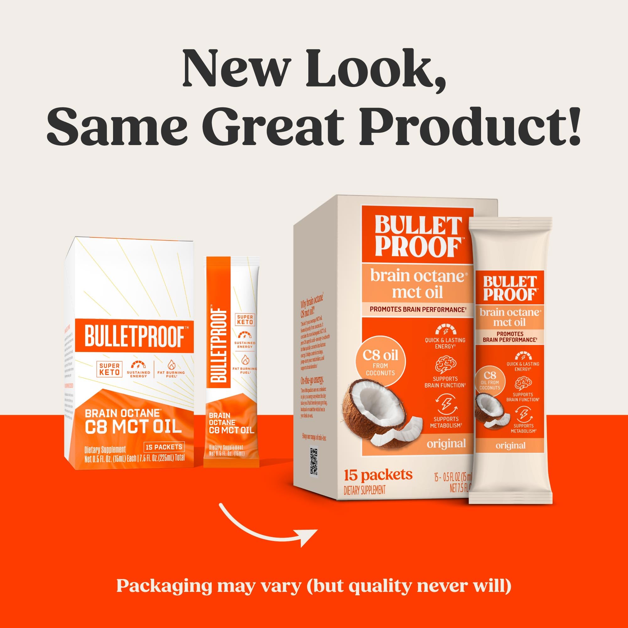 Bulletproof Brain Octane C8 MCT Oil, doses individuelles pour dosage flexible.