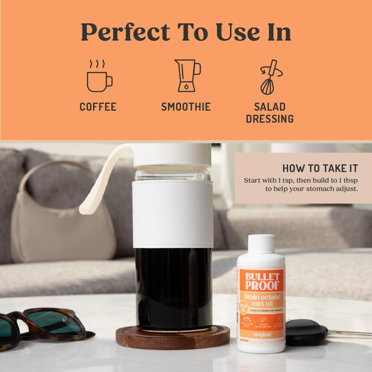 Bulletproof Brain Octane C8, distillation triple et pureté élevée.