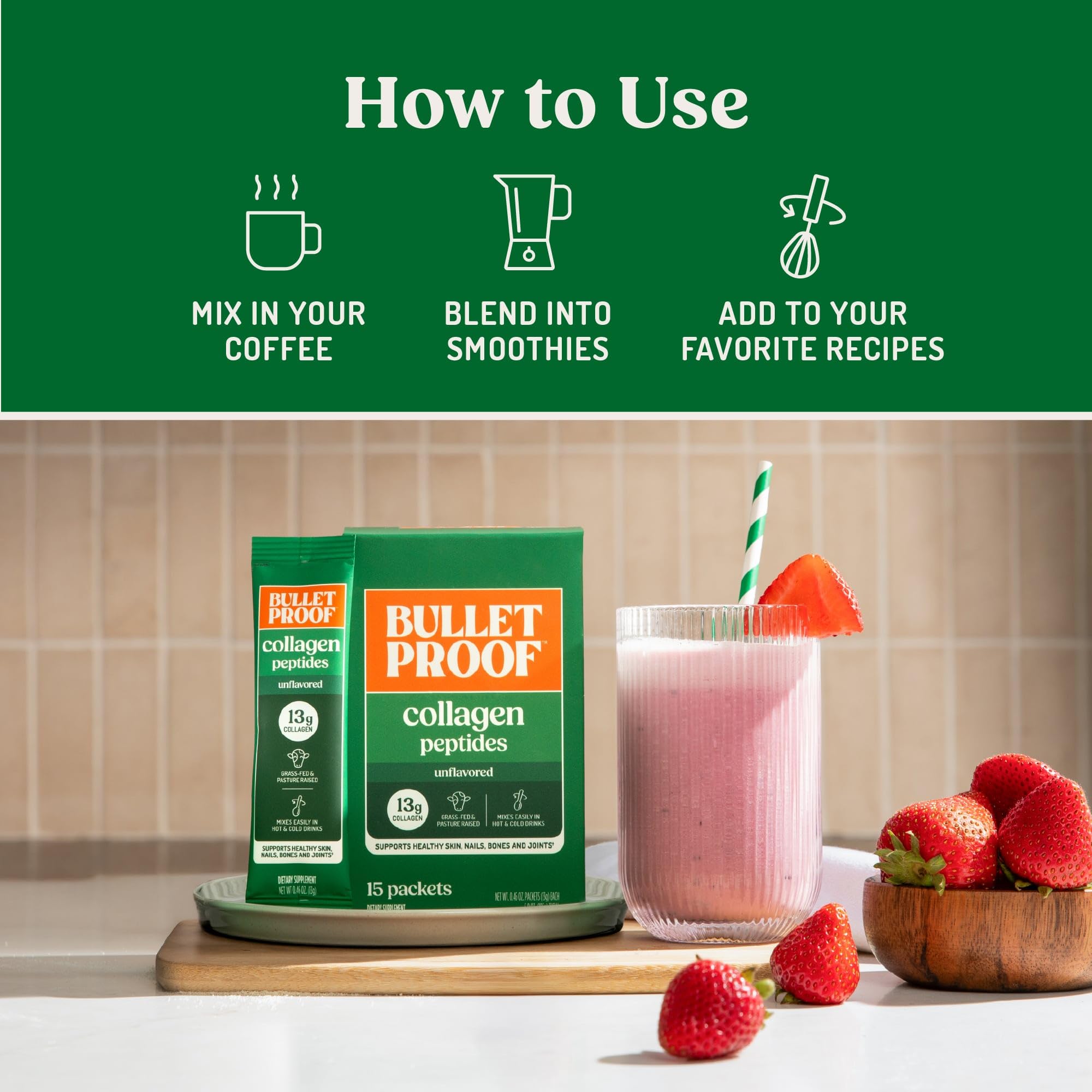 Bulletproof Collagène préparation-eau-froide s’intègre facilement dans les boissons froides.