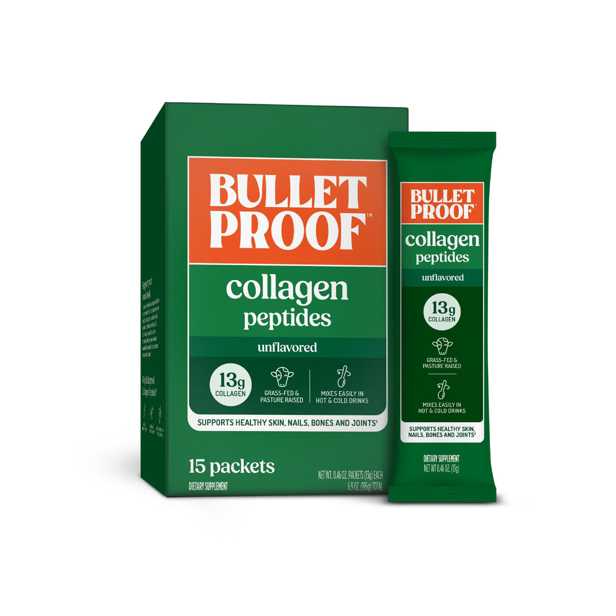 Bulletproof Collagène sachets-ouverts offrent une routine protéinée pratique.