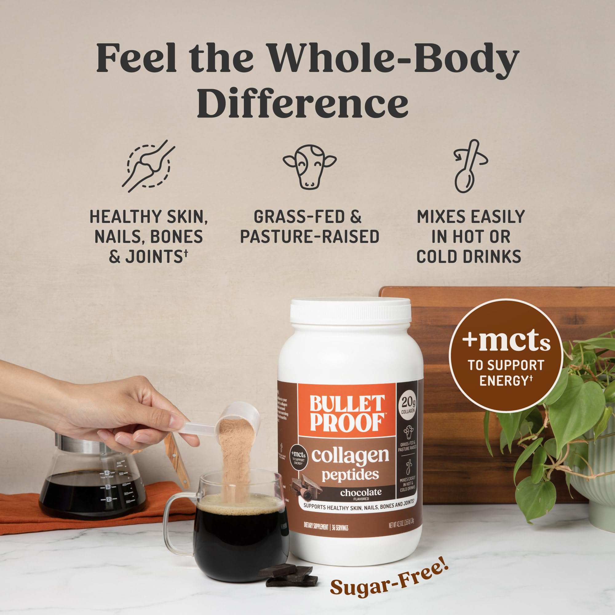 Poudre Bulletproof Collagene Peptides MCT mesurée avec un shaker.