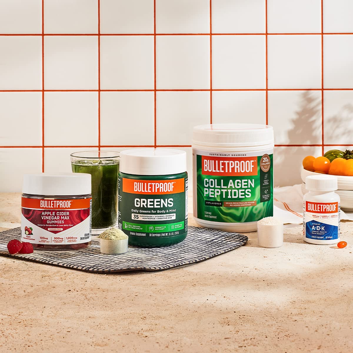 Bulletproof Greens: étiquette indique nutriments essentiels sans sucre ajouté