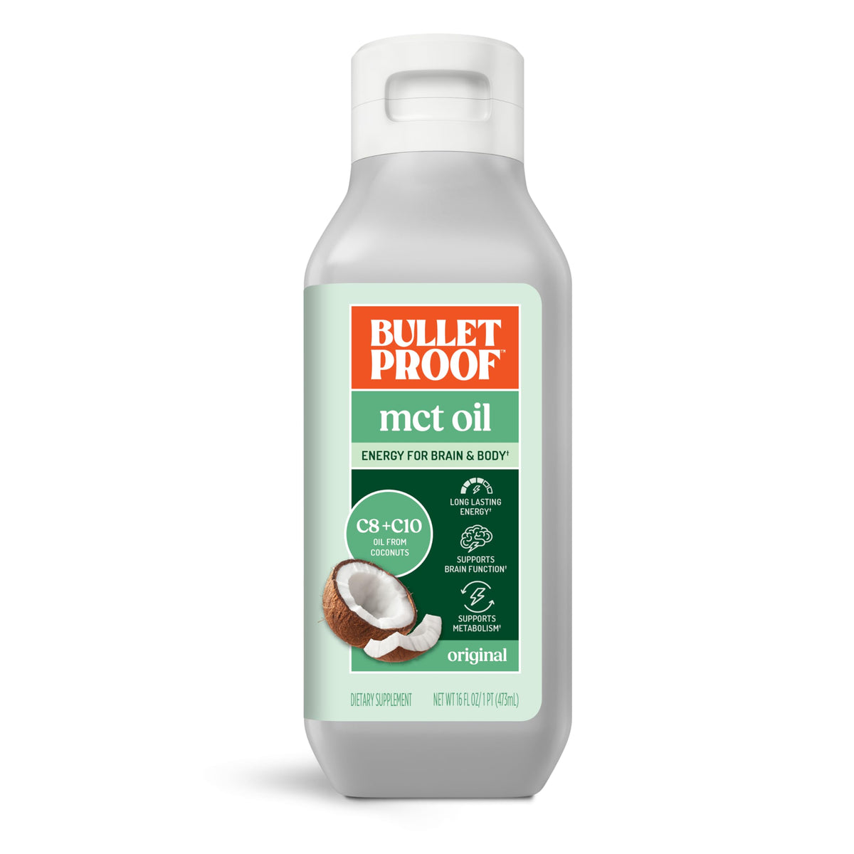 Bulletproof MCT, bouteille 16 onces, énergie potentielle pour cerveau et corps.