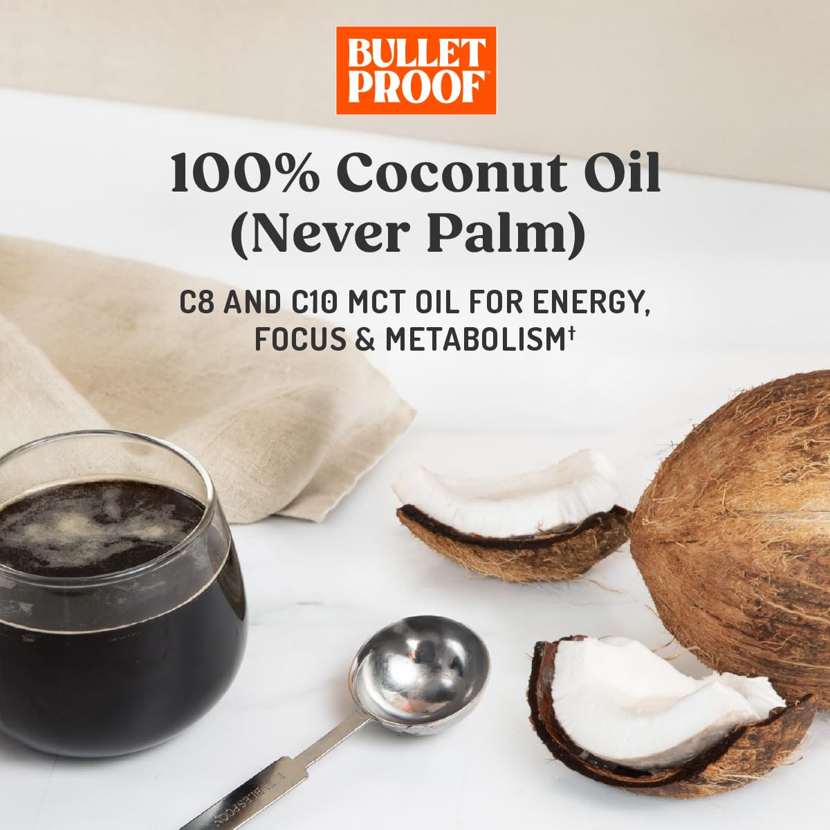 Bulletproof MCT pure coco, huile de coco sans arôme.