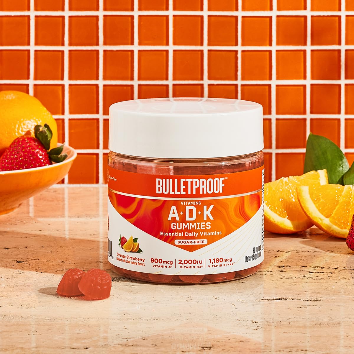 Gummies sans sucre Bulletproof orange-fraise, format portable