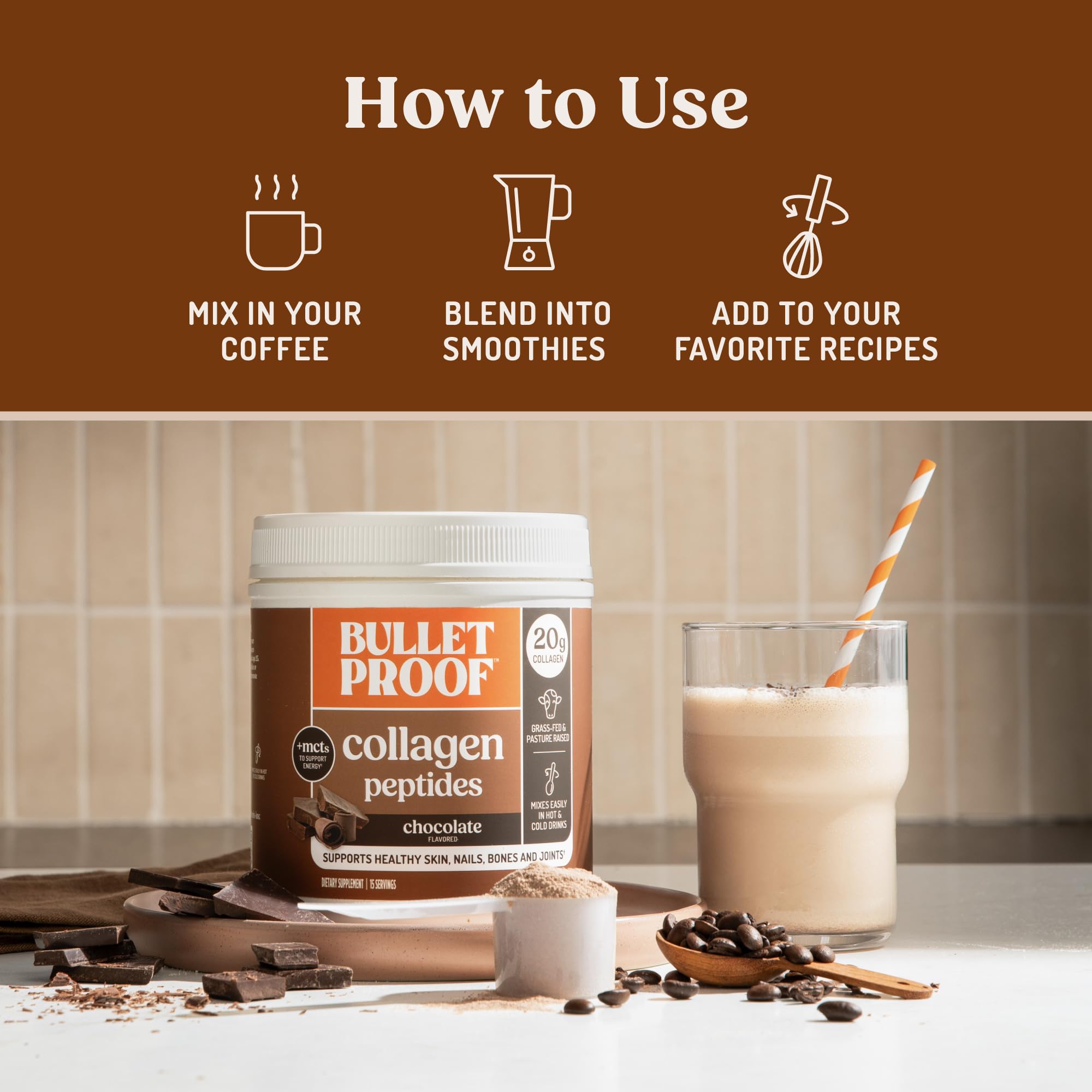 Bulletproof utilisation quotidienne du collagène, facile à intégrer dans la routine.