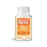 Bulletproof Zinc avec Cuivre, bouteille montrant la formulation équilibrée pour le soutien immunitaire.