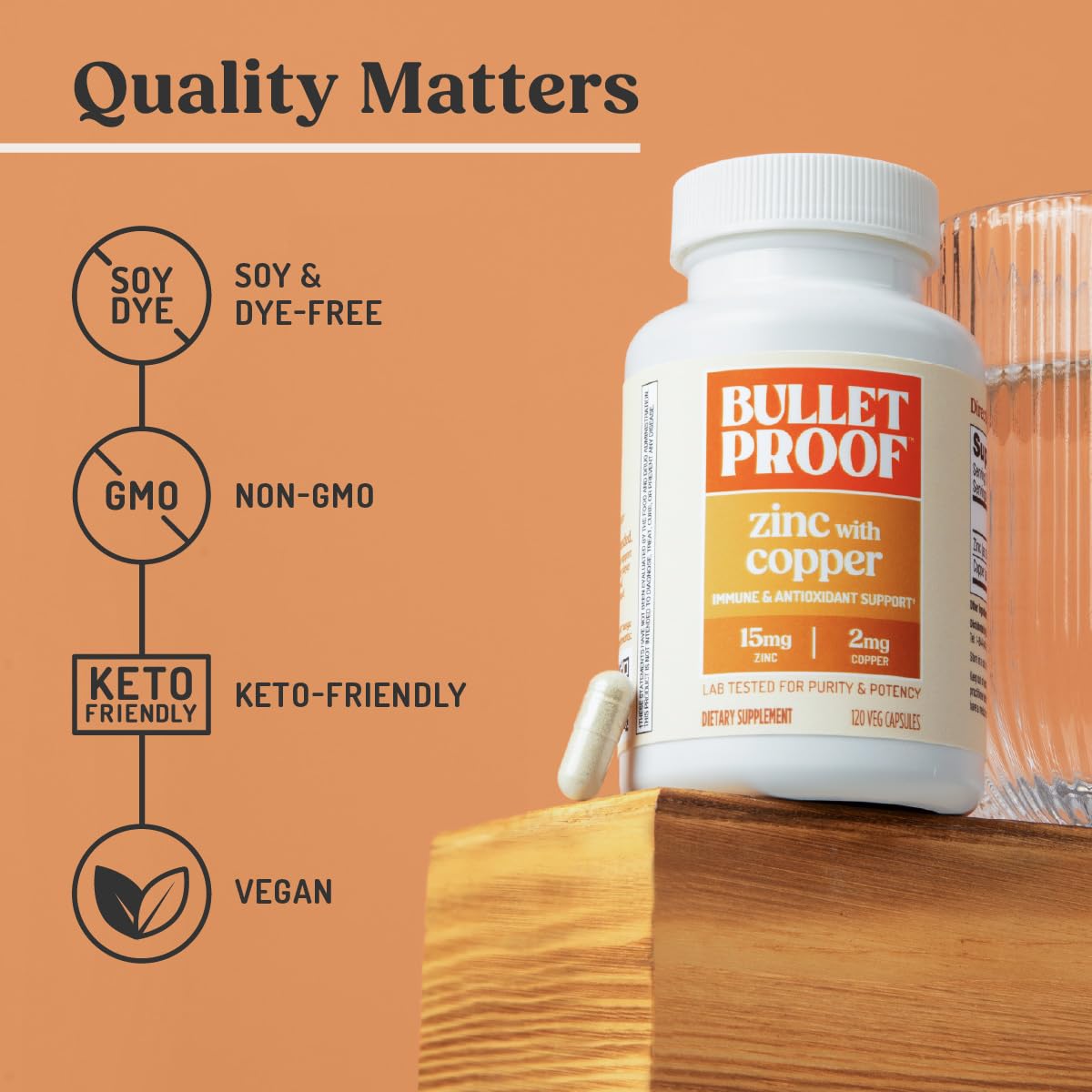 Capsules prêtes à l'emploi, Bulletproof Zinc avec Cuivre pour routine quotidienne.