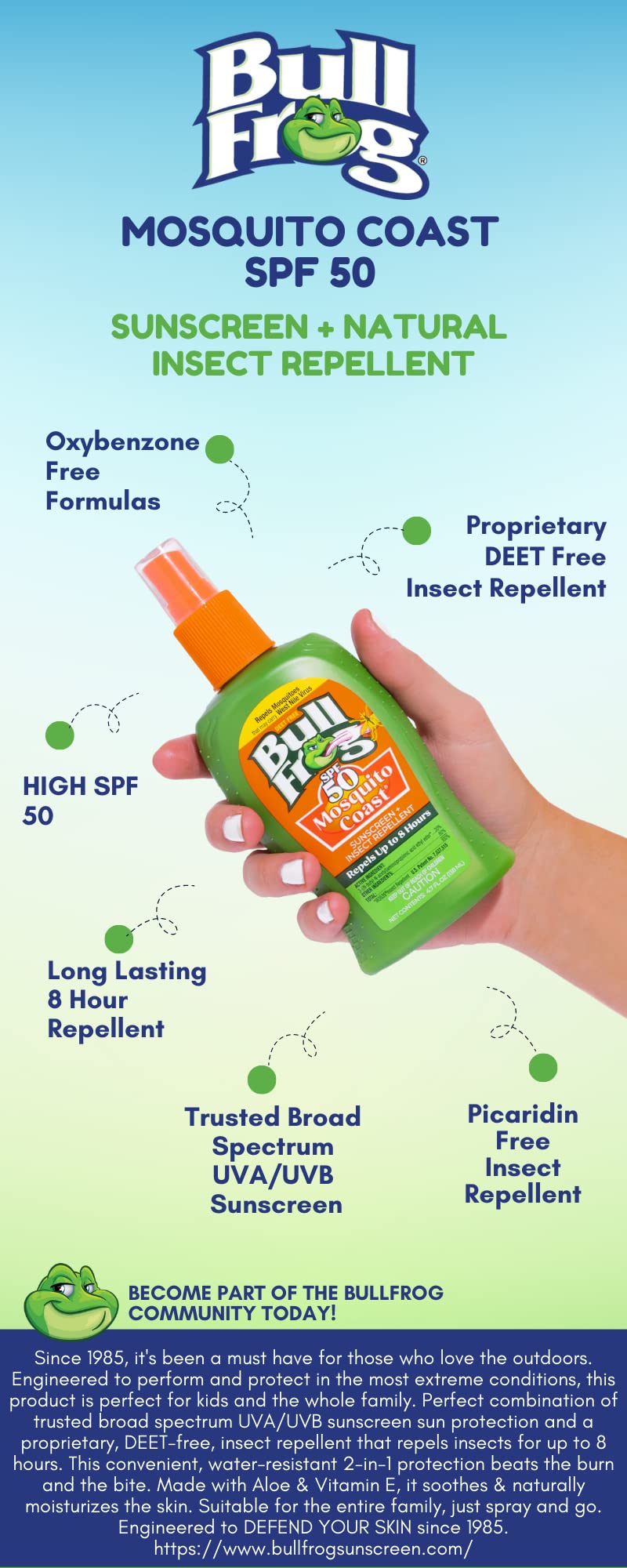 Bullfrog Mosquito Coast idéal pour activités extérieures.