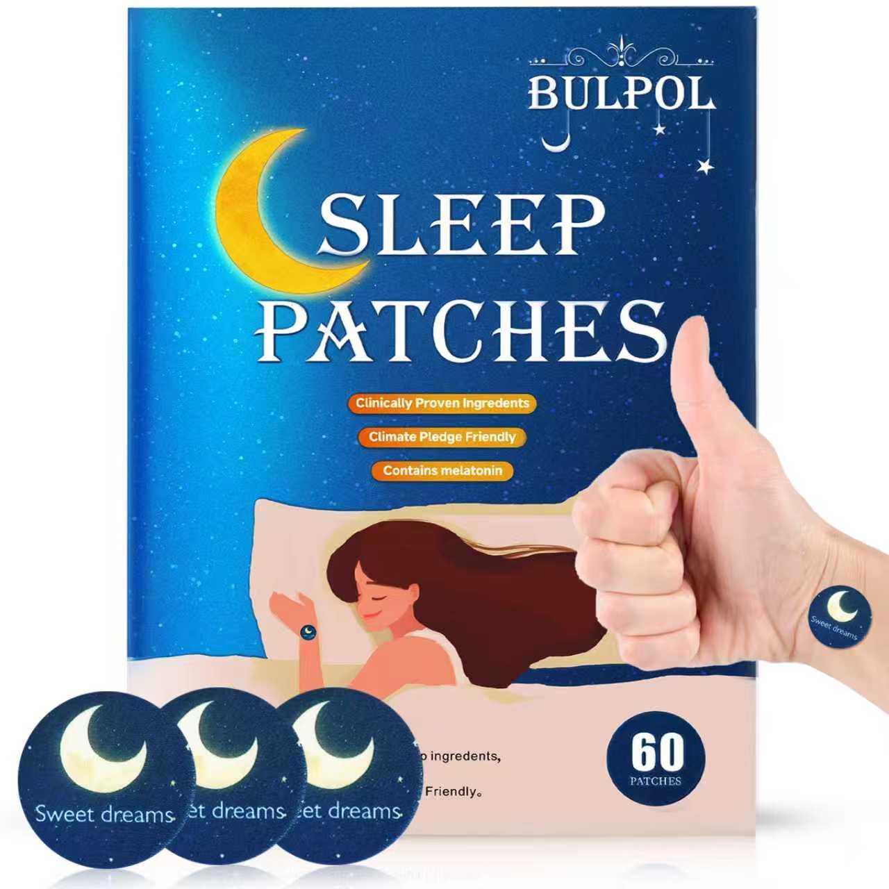 Bulpol patch-sommeil emballage et etiquette: démarrage simple pour une nuit paisible.