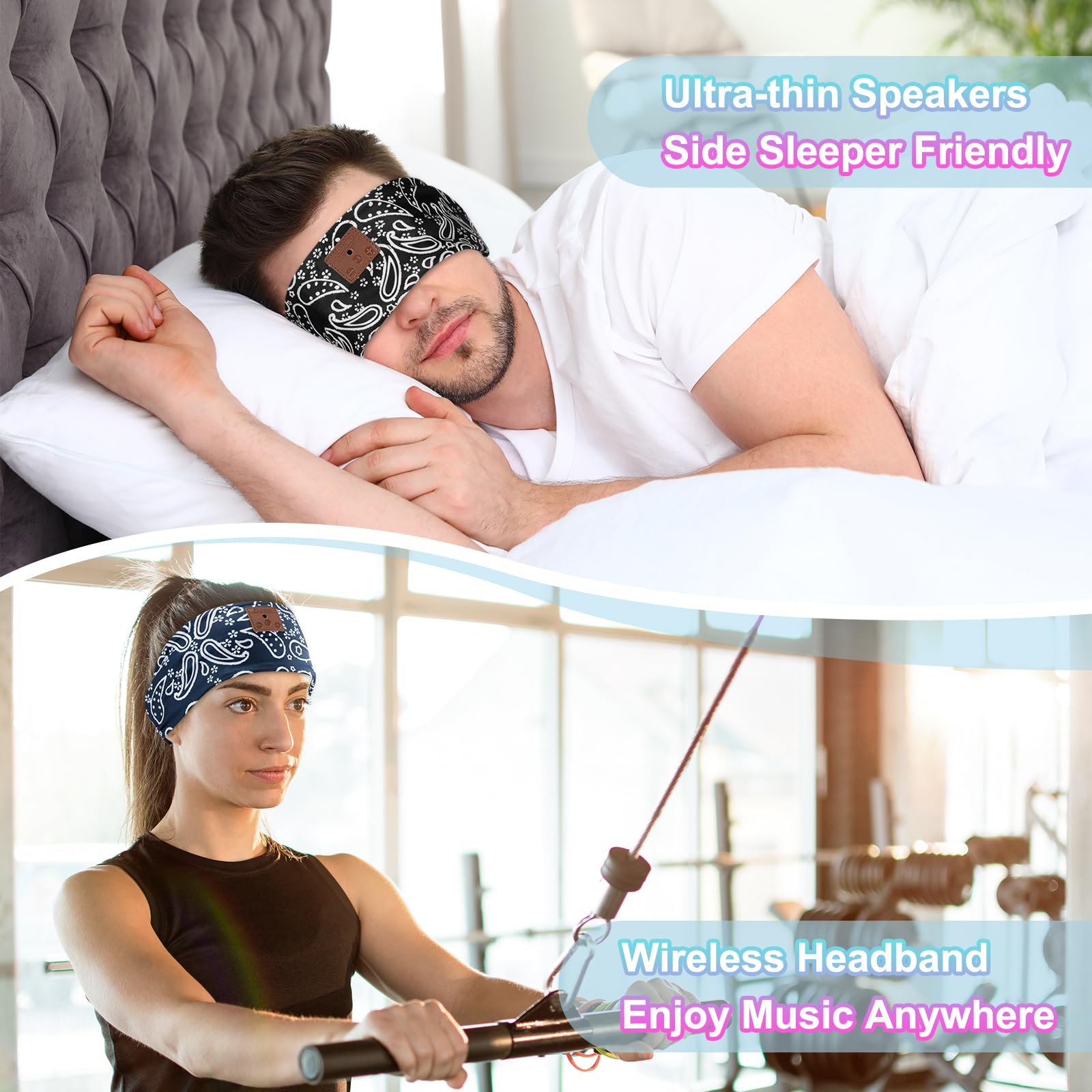 BULYPAZY bandeau écouteurs bleu, liberté sans fil pendant l'entraînement