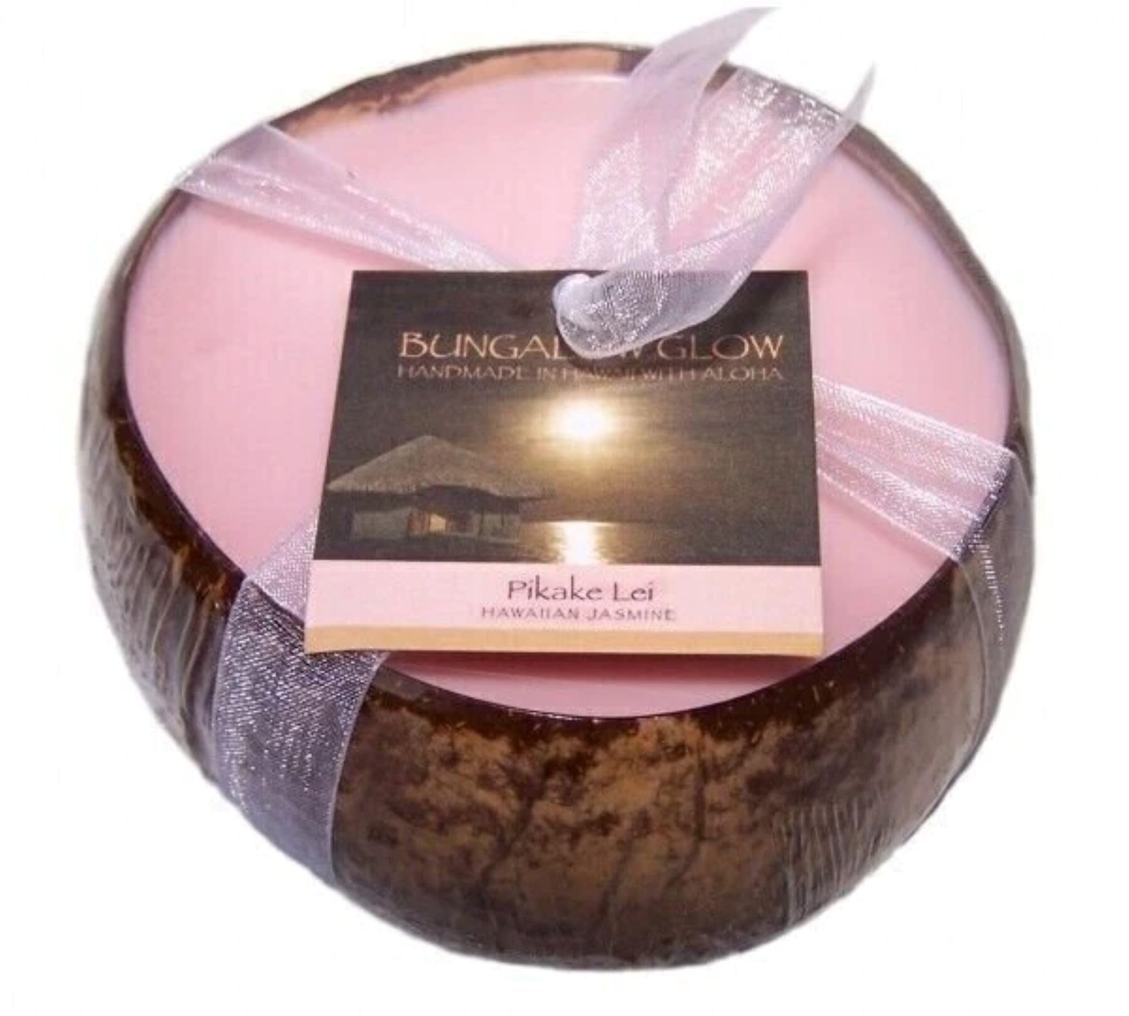 Bougie Bungalow Glow Pikake Lei Coco, parfum tropical apaisant pour ambiance détente.