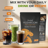Smoothie Bunkell Ashwagandha avec poudre de champignons pour énergie naturelle.