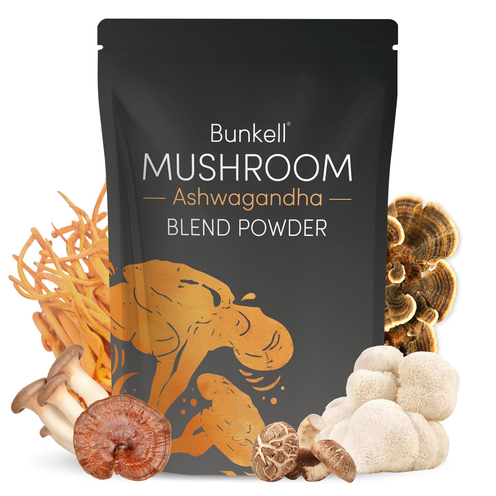 Bunkell Ashwagandha et champignons – mélange 10 champignons pour énergie potentielle.