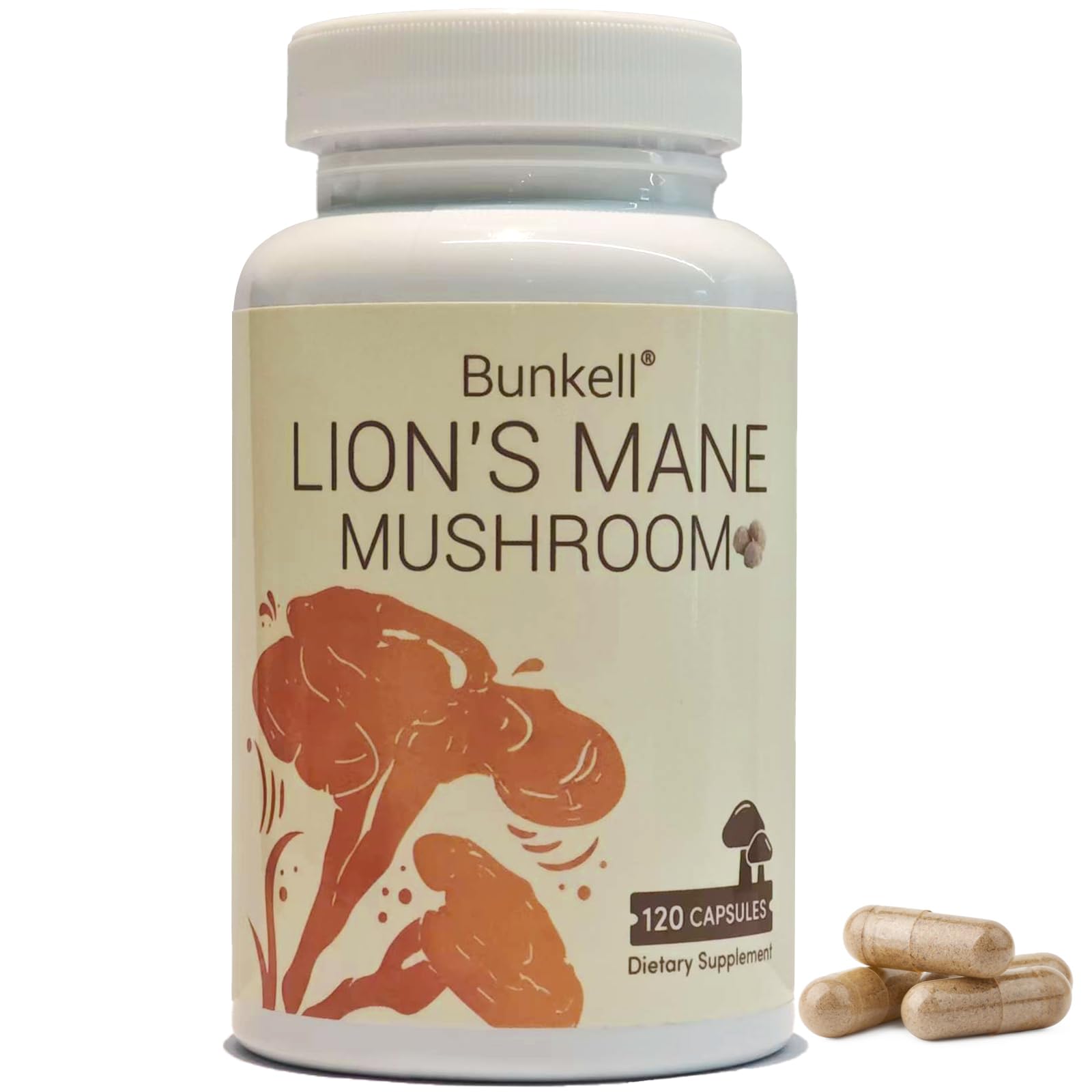 Bunkell Crinière de Lion : capsules en bouteille, soutien potentiel à la concentration.