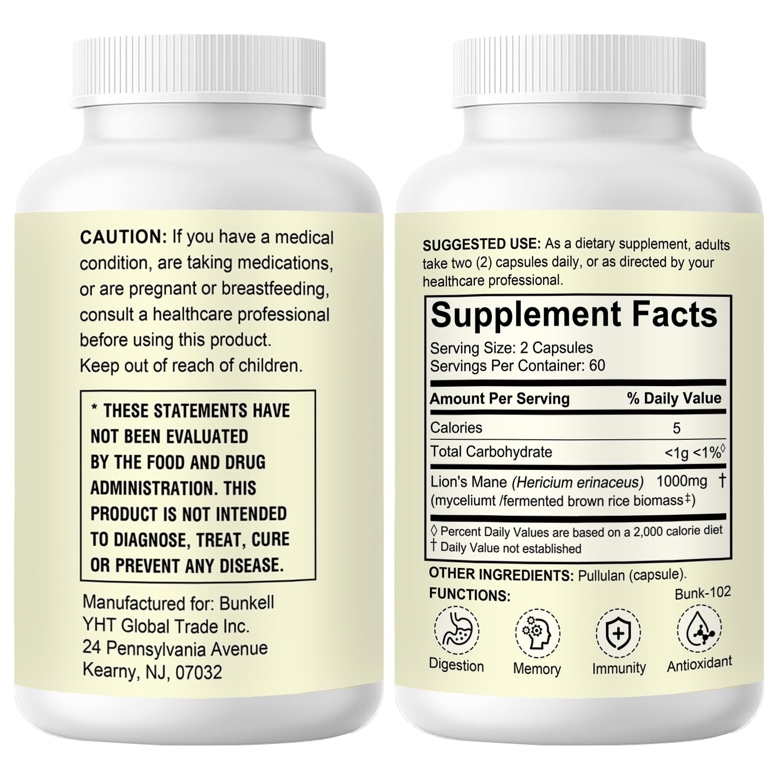 Guide de dosage des capsules Bunkell Crinière de Lion pour routine quotidienne.