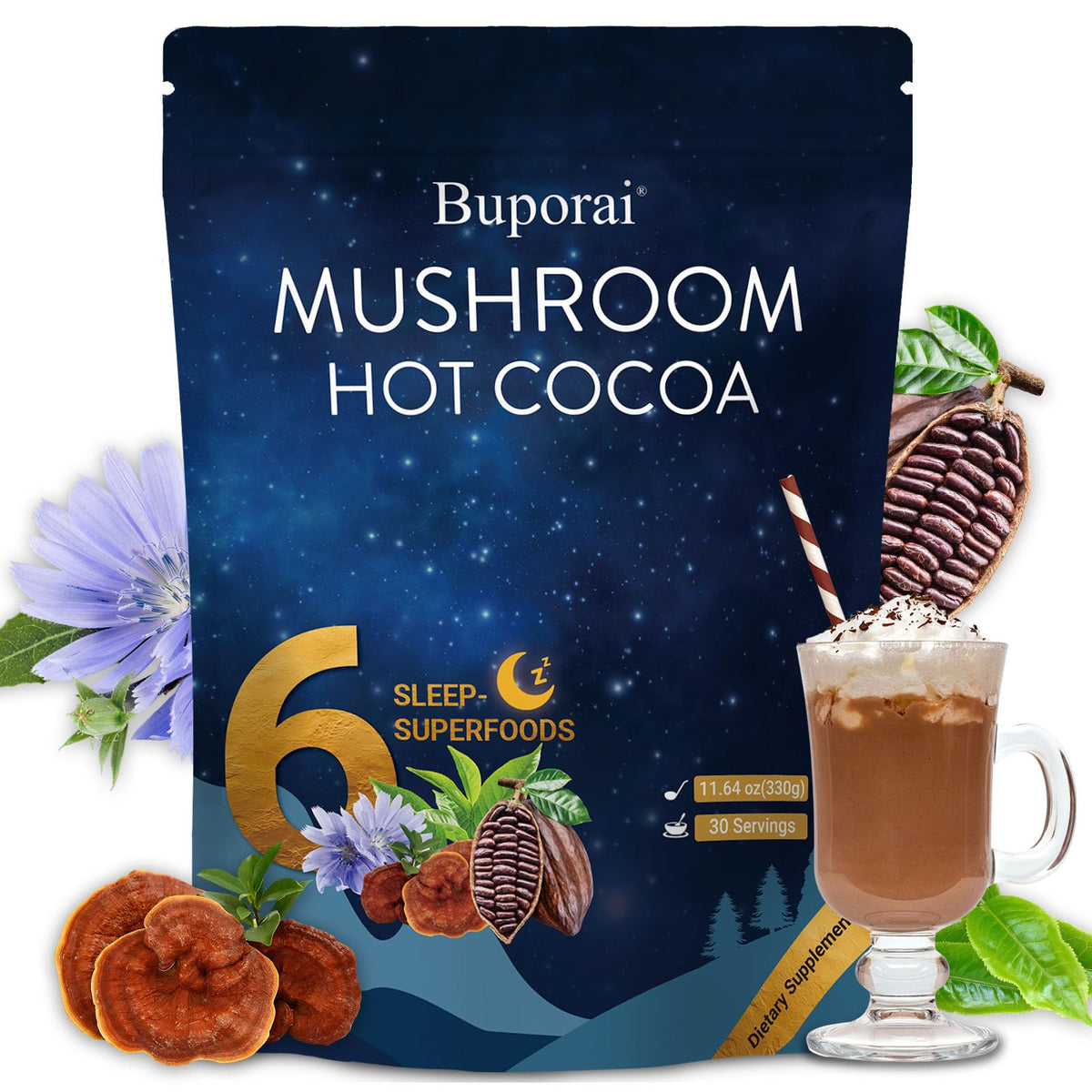 Buporai Chocolat chaud nocturne à la mélatonine, détente avant le coucher