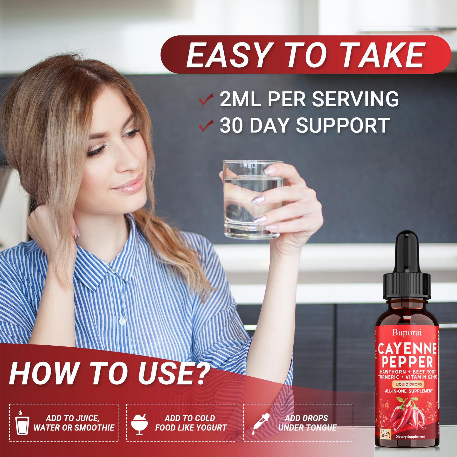 Flacon 60 ml Buporai, format pratique pour environ un mois.