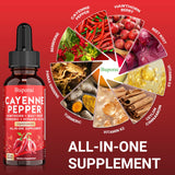 Étiquette Buporai Cayenne sur le flacon, produit vegan et sans additifs.