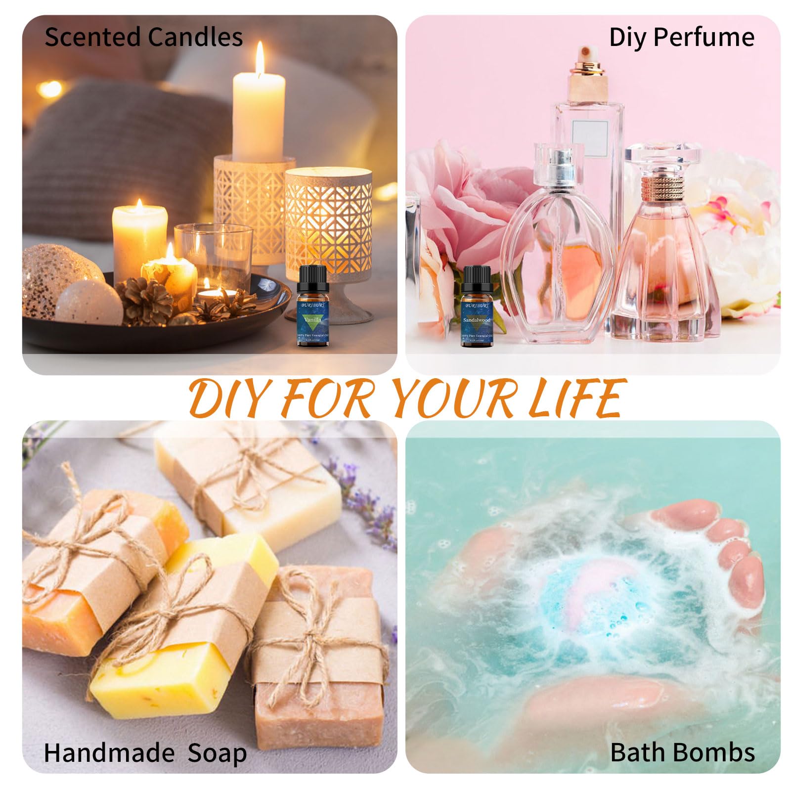 Bain BURIBURI avec huile vanille et santal, expérience aromatique relaxante