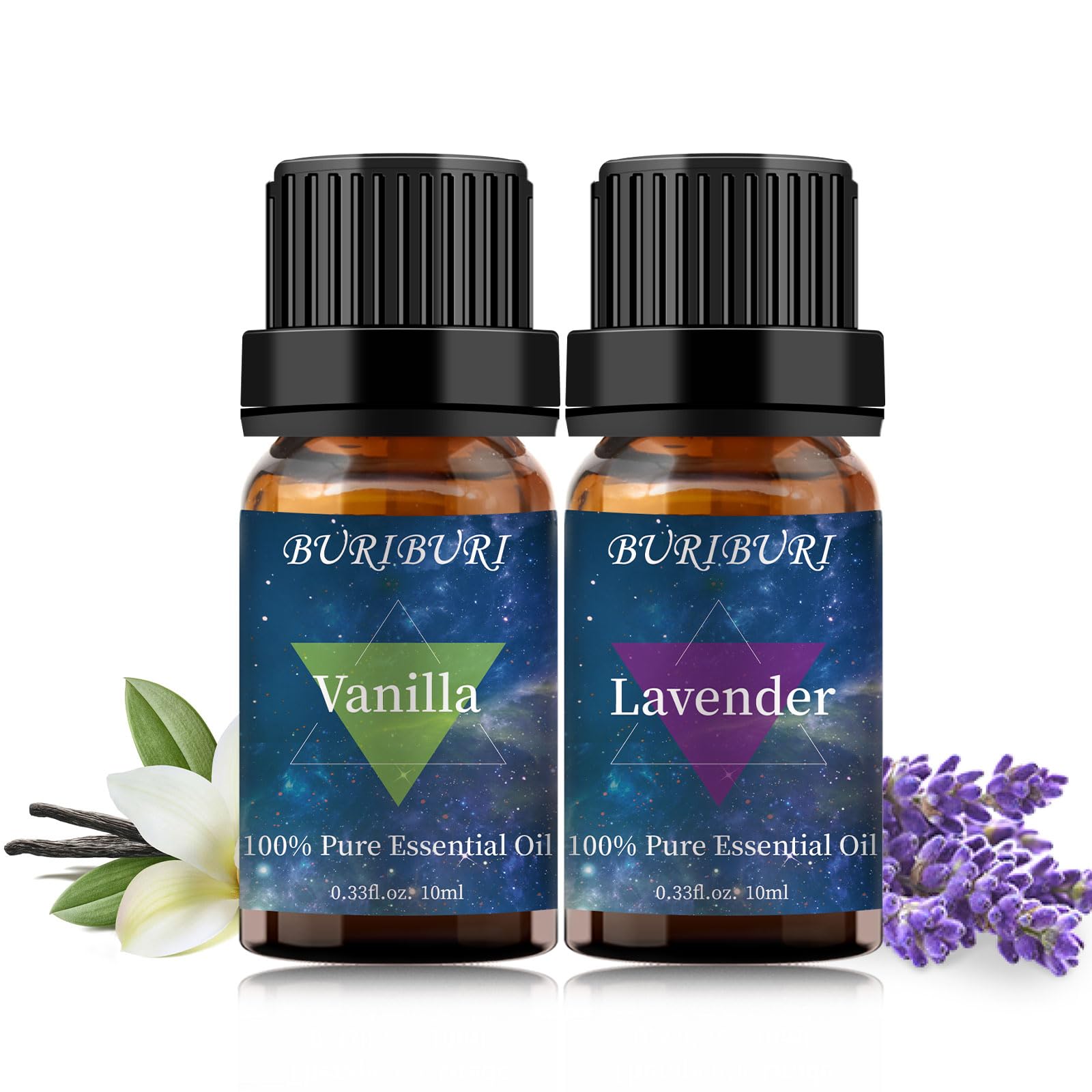 BURIBURI huile essentielle lavande en flacon ambré, parfum frais prêt à diffuser.