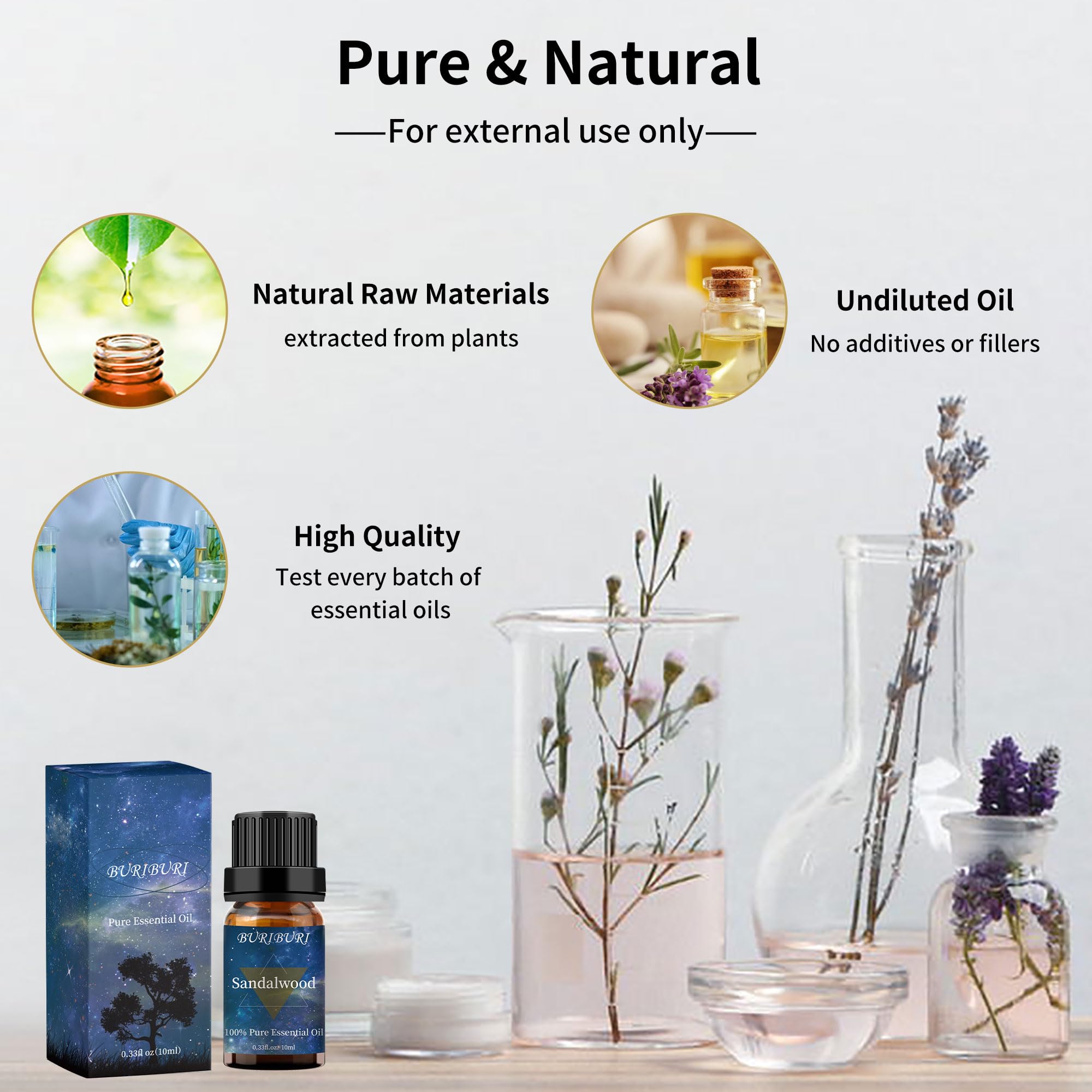 Huile essentielle santal BURIBURI, utilisation pour massage après dilution