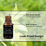 Huiles BURIBURI Vanille en flacon ambré de 10 ml, parfum doux et réconfortant.