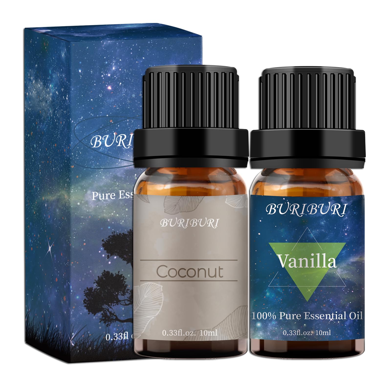BURIBURI vanille huile essentielle, flacon ambré pour diffusion douce et ambiance chaleureuse.