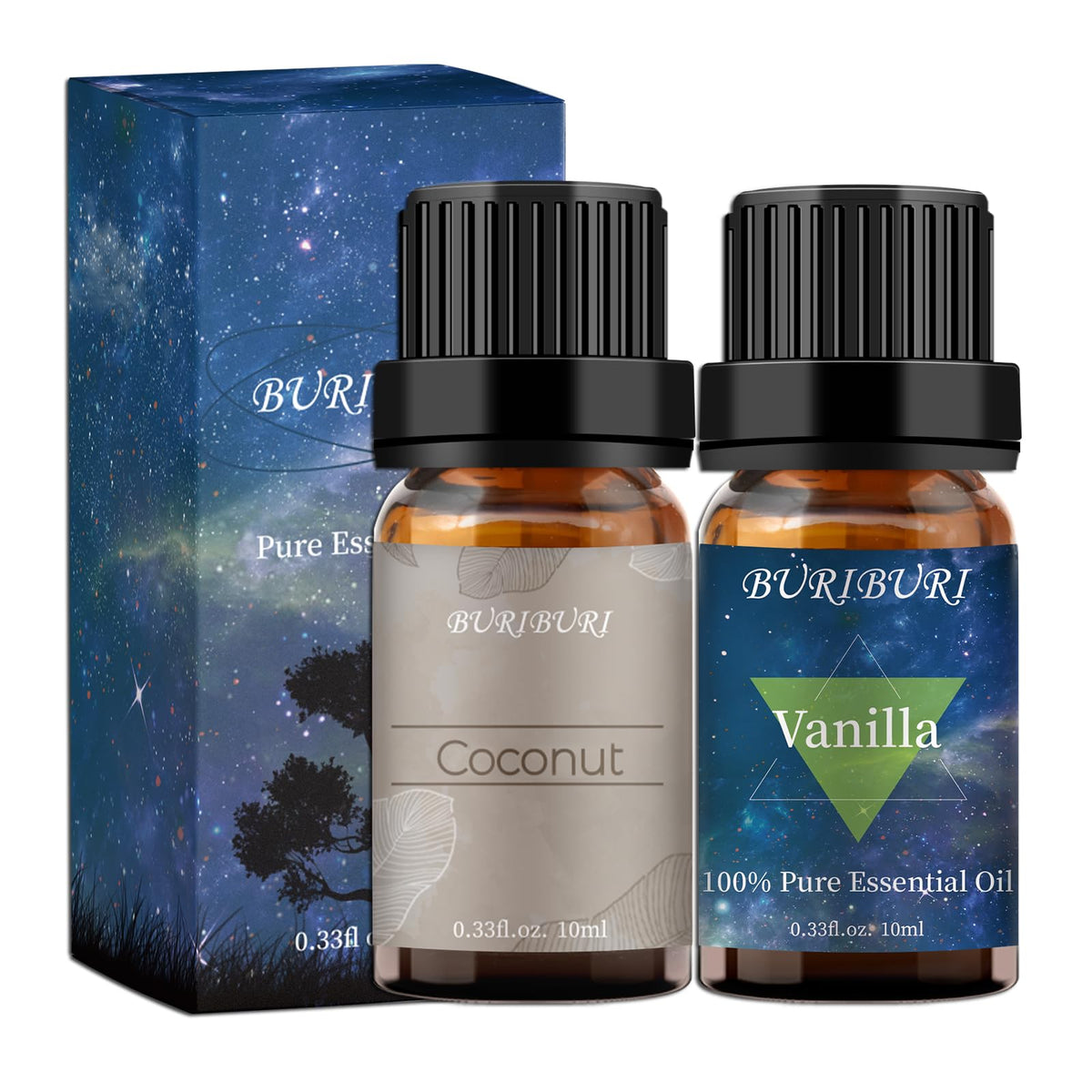 BURIBURI vanille huile essentielle, flacon ambré pour diffusion douce et ambiance chaleureuse.