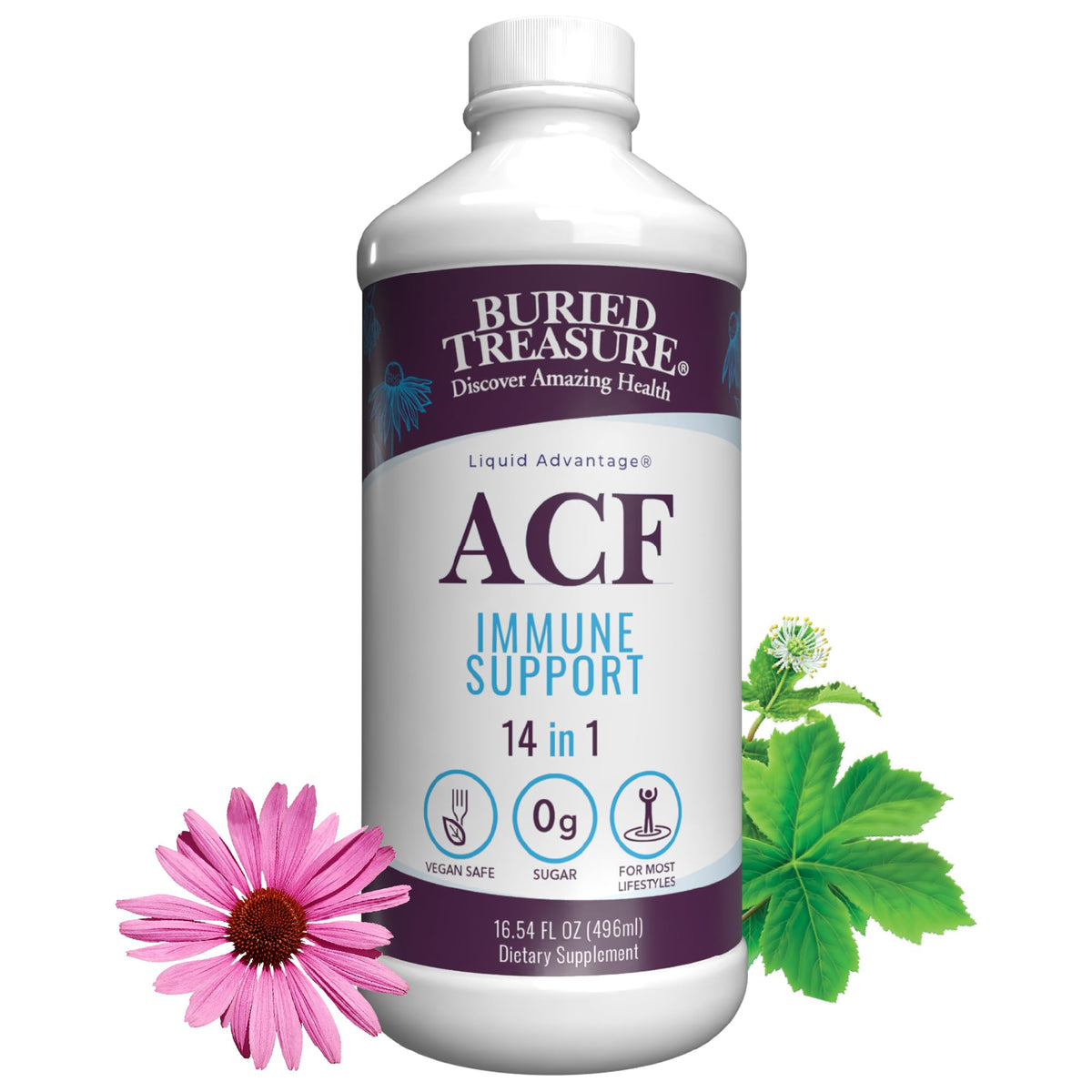 Buried Treasure ACF: bouteille-liquide-immunite parfaite pour une routine rapide et pratique.