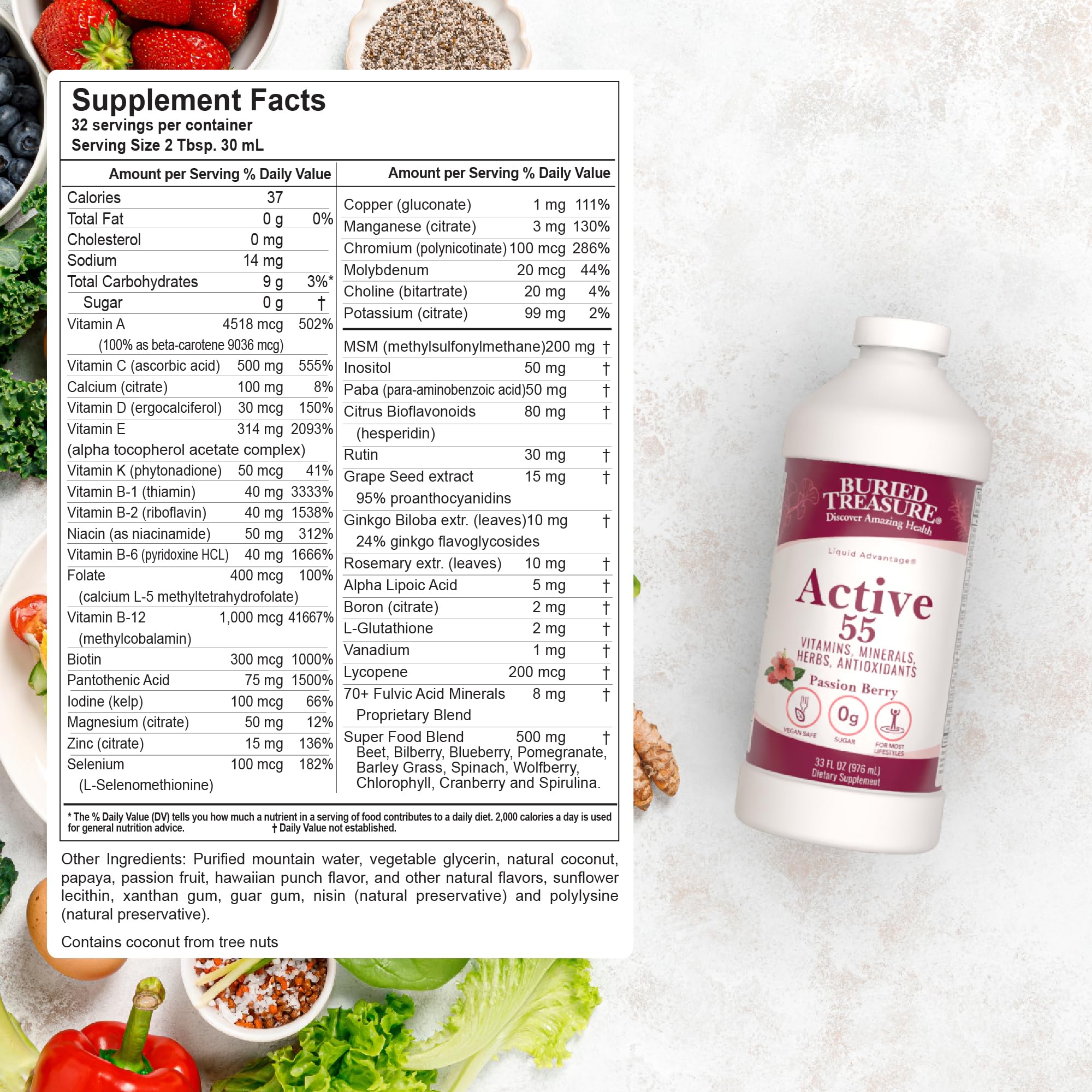 Buried Treasure Active 55 Plus – mélange de super-aliments pour un apport nutritif pratique.