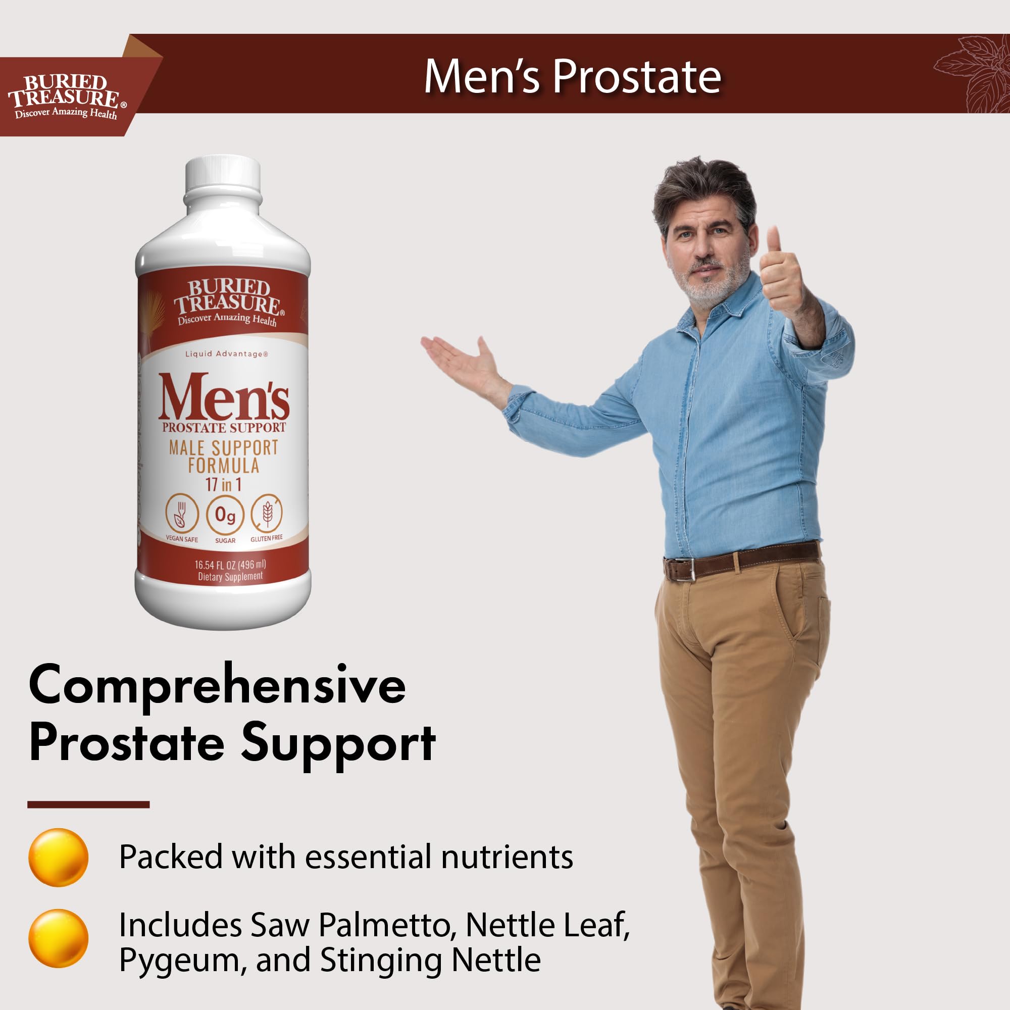 Buried Treasure Prostate - orties piquantes intégrées, soutien potentiel pour la santé masculine.