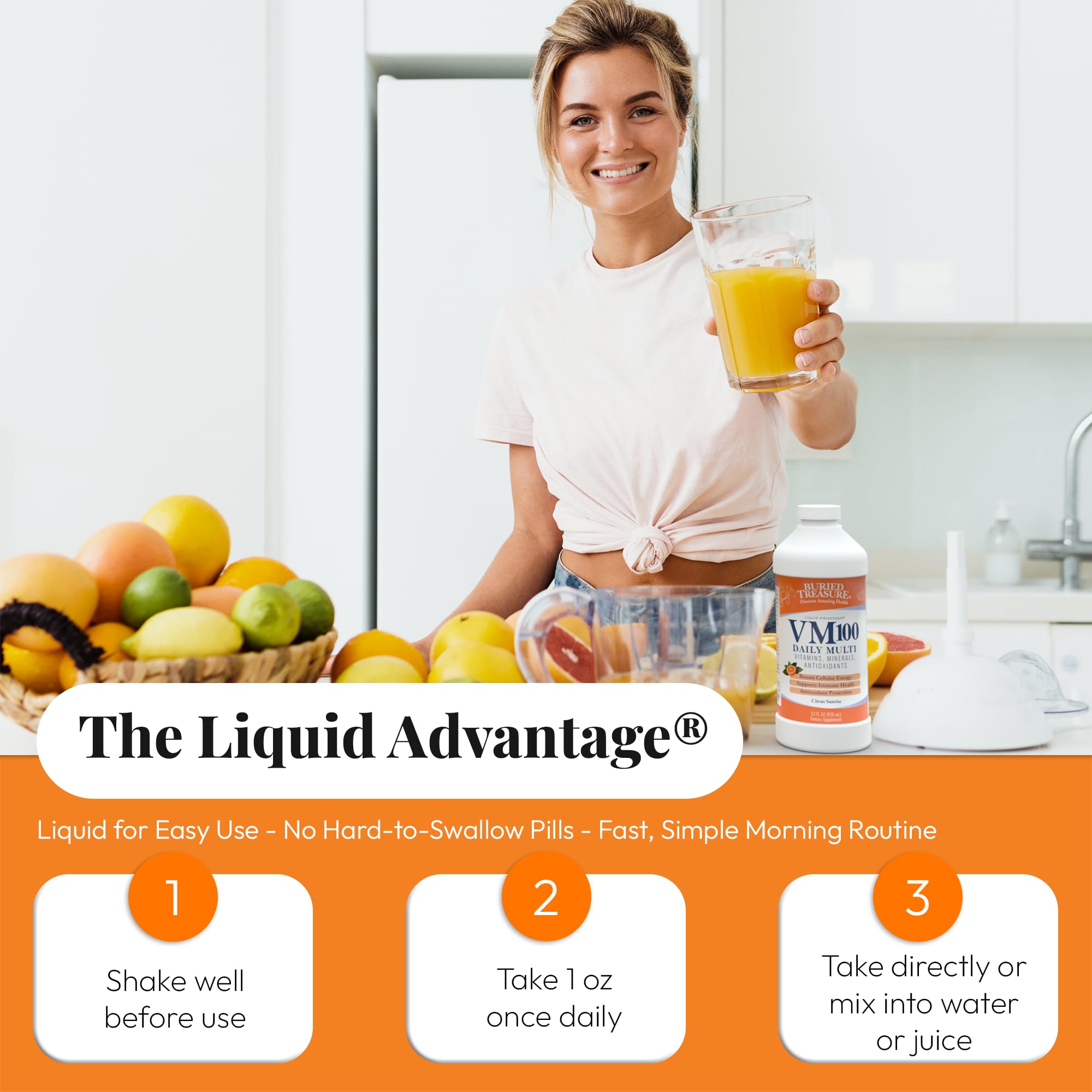 VM100 ingrédients antioxydants, nutriments essentiels et végétaux.