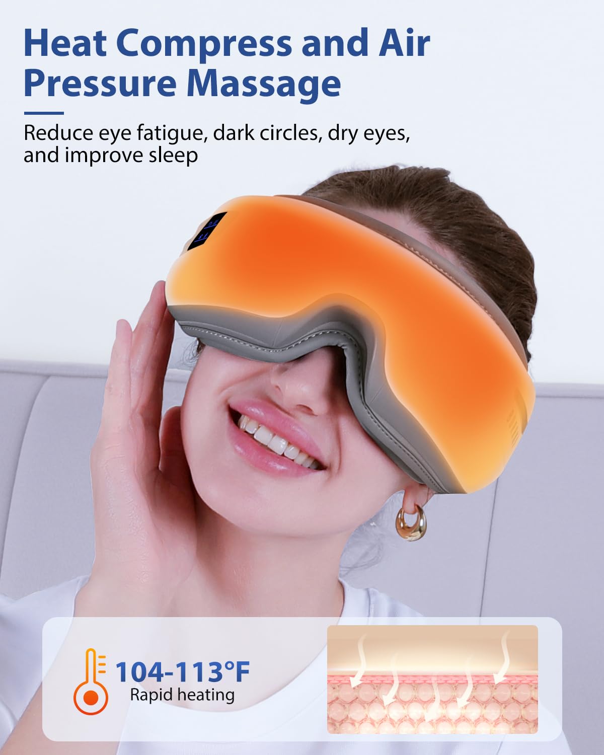 Masseur Burrki yeux-bluetooth-musique-intégrée: relaxation avec sonorités personnelles.