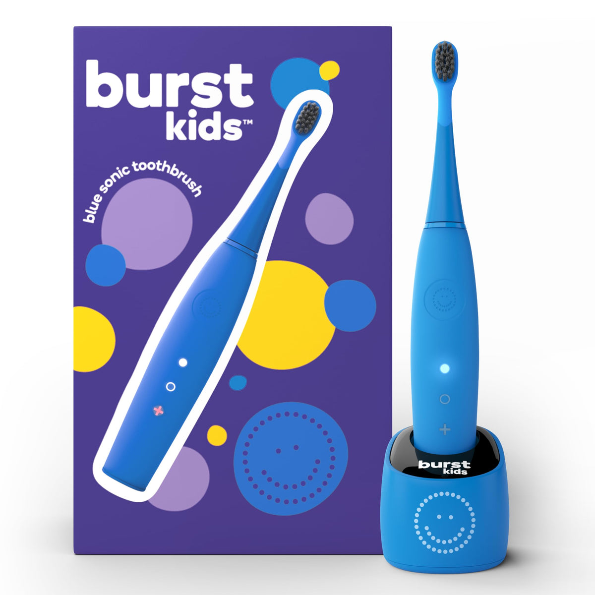 Burst brosse-dents enfants bleu, ergonomie en silicone pour une prise en main facile et confortable.