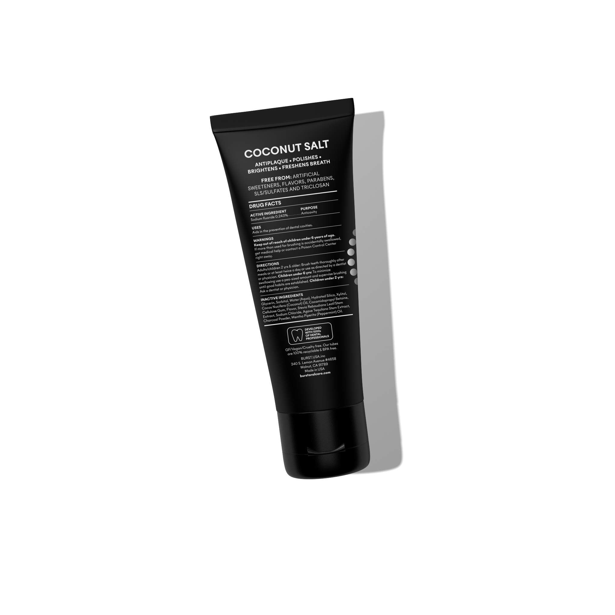 BURST dentifrice charbon 2pack vegan sans gluten : formulation éthique et adaptée.