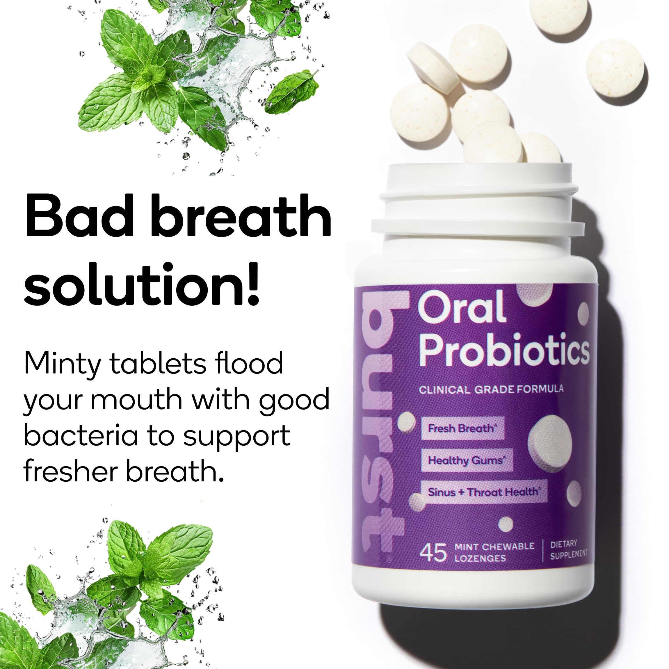 Burst Dental Probiotics bouteille menthe: pratique et voyage