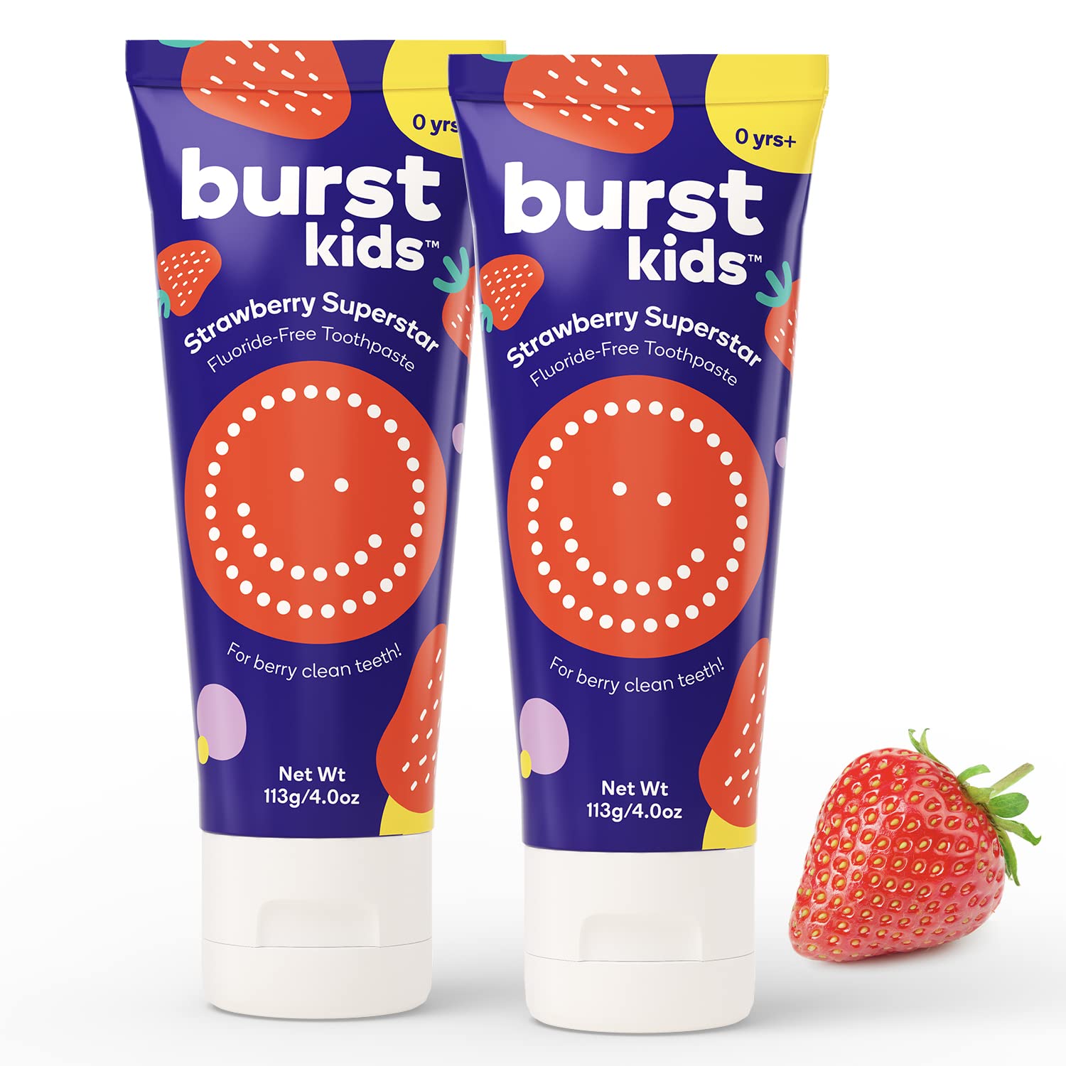 Burst dentifrice enfant fraise sans fluor – tube 4oz prêt à l'emploi.