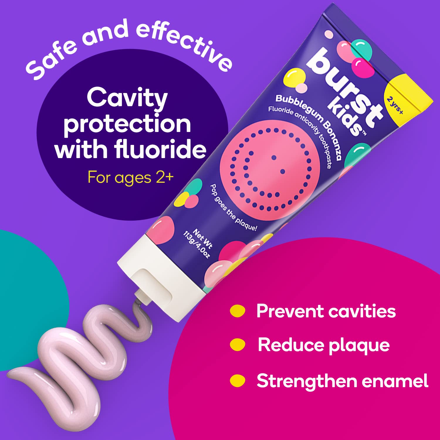 BURST Dentifrice Enfant Marshmallow Sparkle – brosse douce pour petites bouches