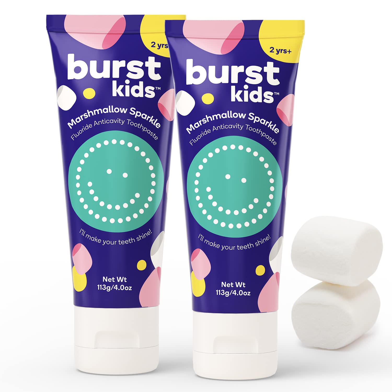 BURST Dentifrice Enfant Marshmallow Sparkle – tube coloré pour brossage amusant