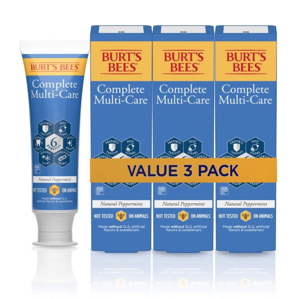 Burts Bees dentifrice Complete Multi-Care – tube, fraîcheur durable et soin du sourire.