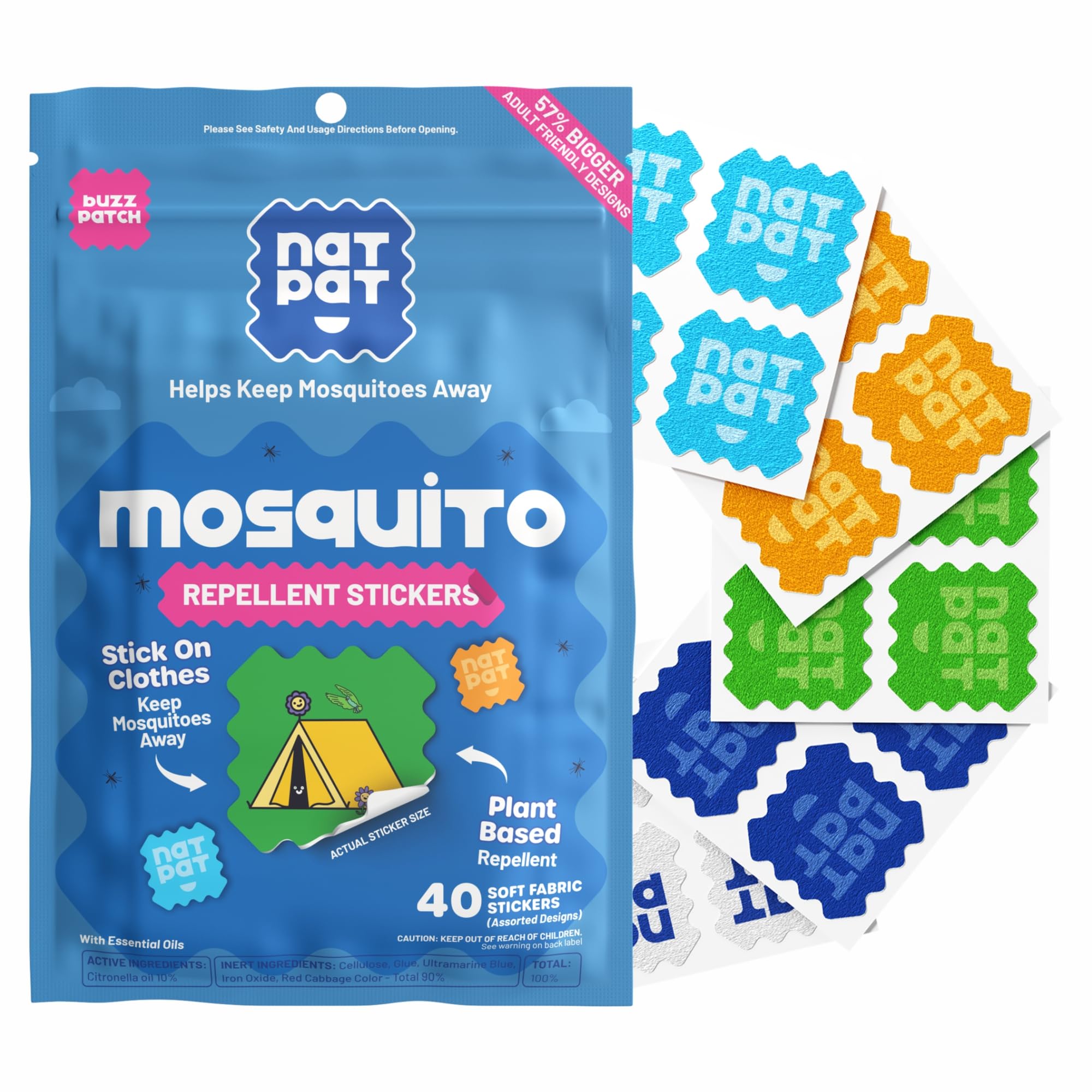 Emballage BuzzPatch montrant les patchs moustiques sur fond neutre