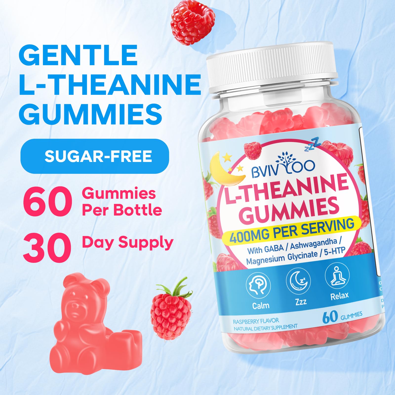 BVIVLOO gommes théanine - arôme framboise et plaisir