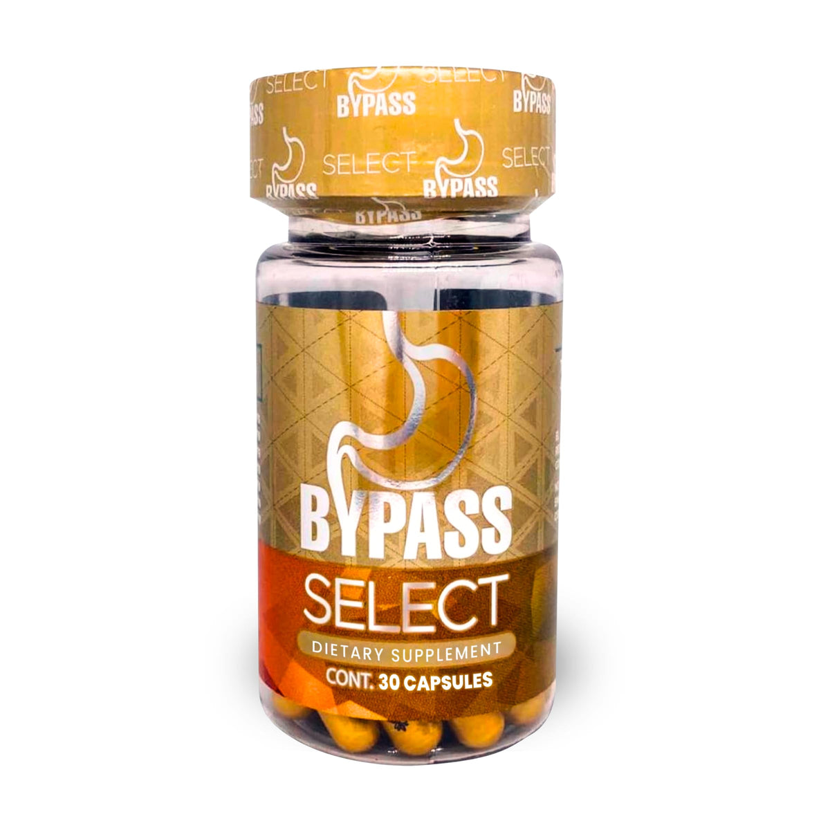 Bypass Select: bouteille contenant des gélules, énergie durable au quotidien.